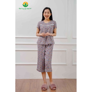 Bộ lanh việt thắng quần lửng áo cộc tay phối ren