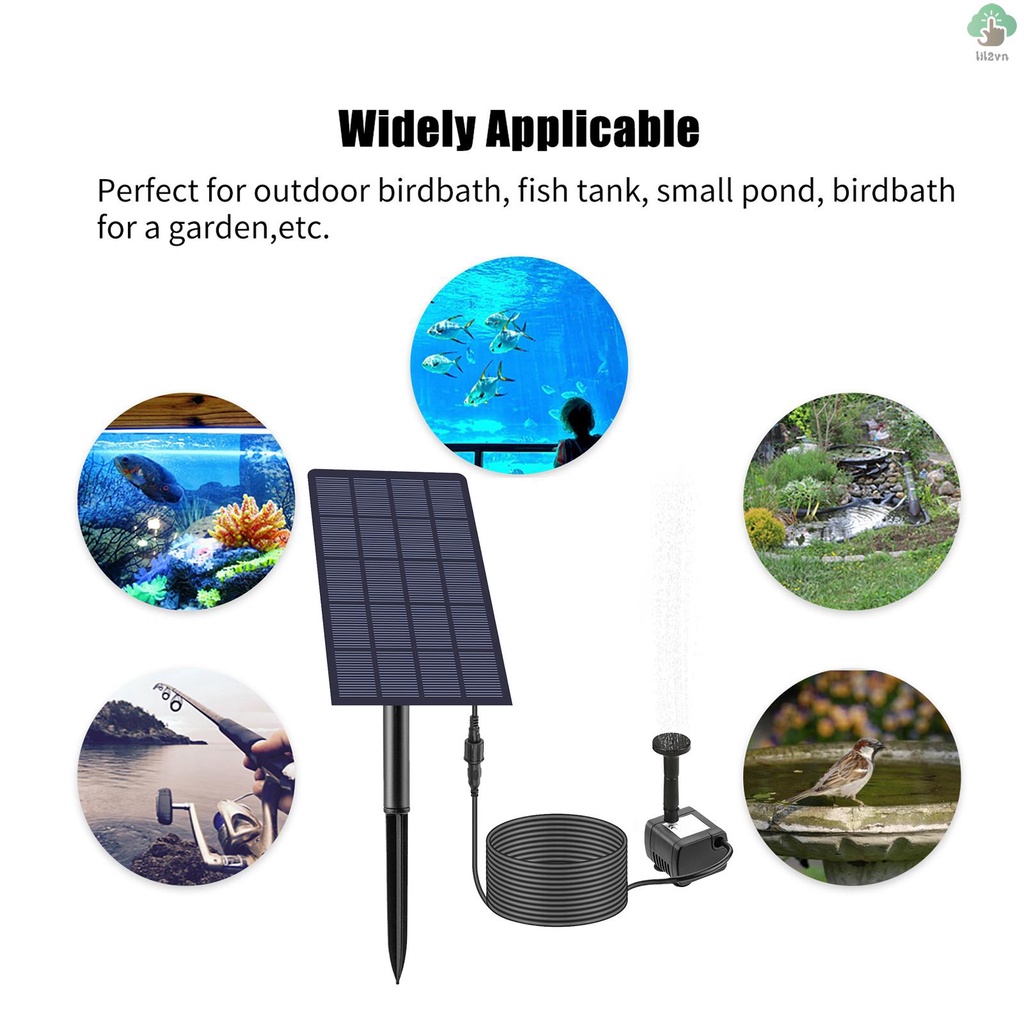 Máy Bơm Phun Nước Bằng Năng Lượng Mặt Trời 2.5W Kèm 4 Vòi Phun DIY Dành Cho Bể Cá / Sân Vườn