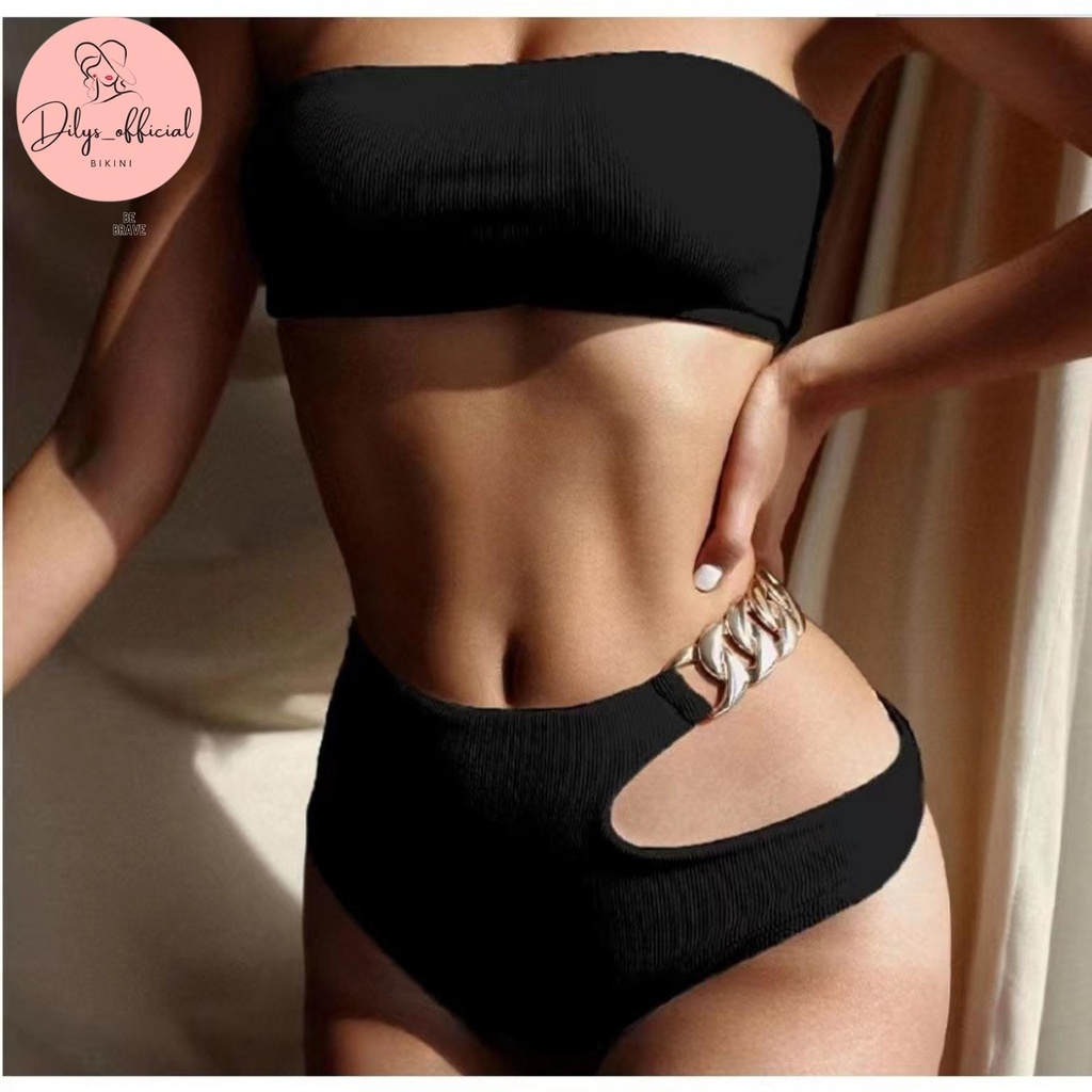 Bikini đi biển 2 mảnh DILYS BK26, Đồ bơi nữ phong cách hàn quốc áo quây quần cut eo 2 màu đen trắng trẻ trung, năng động