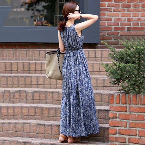 Đầm Dài Không Tay In Hoa Thời Trang Dành Cho Nữ