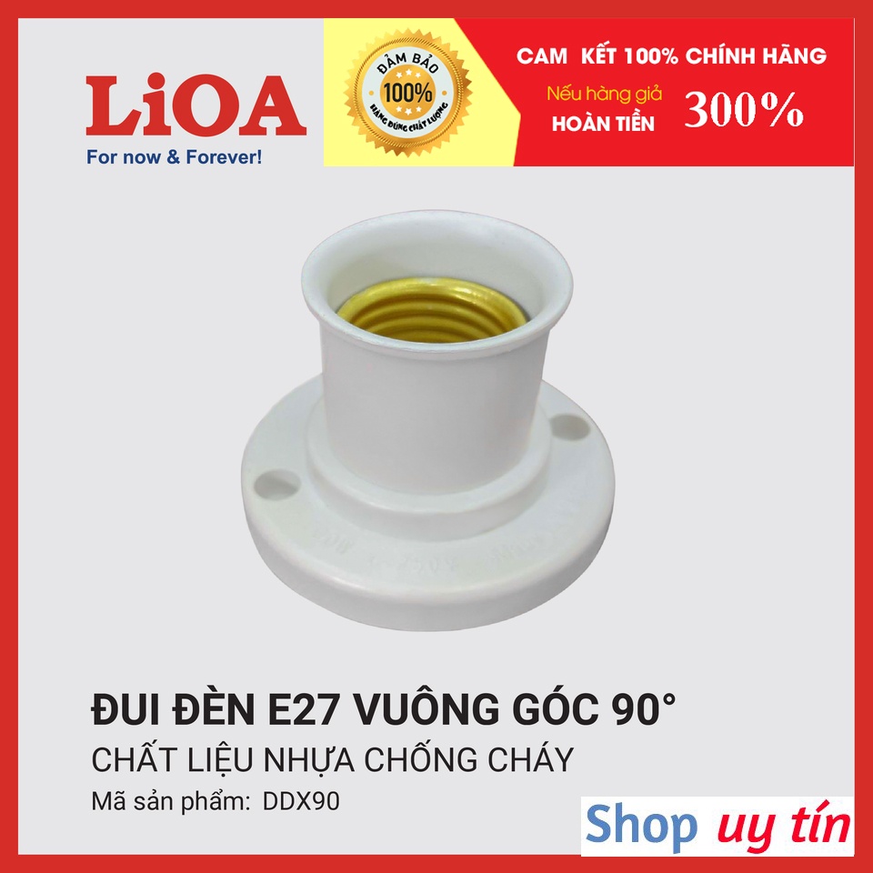 Đui Bóng Đèn Xoáy E27 LiOA  Màu Đen, Chéo, Vuông Góc, Liền Phích Cắm Nhựa Chống Cháy