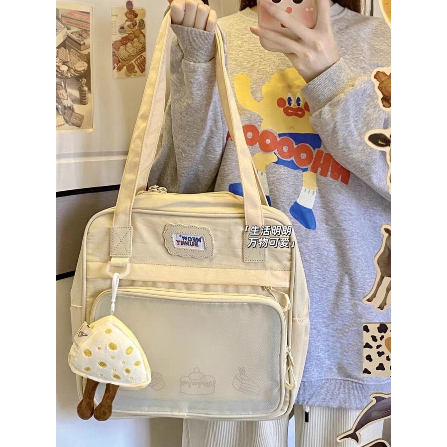 Túi tote Đeo Vai Vải canvas Sức Chứa Lớn Hình Mèo meowbunny Tráng Miệng Cho Nữ Sinh Đại Học