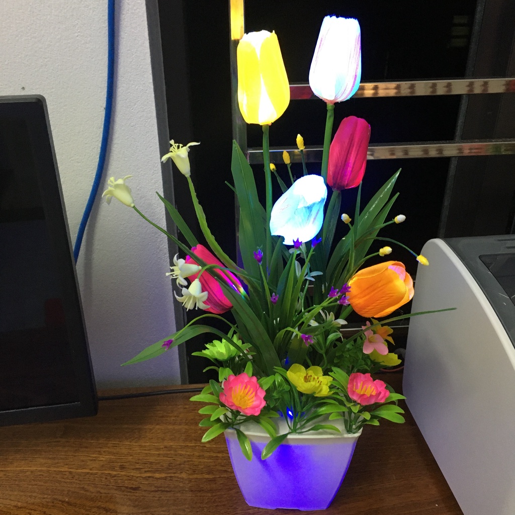Hoa Tulip Trang Trí Có Đèn 6 Bông Cao 42 cm