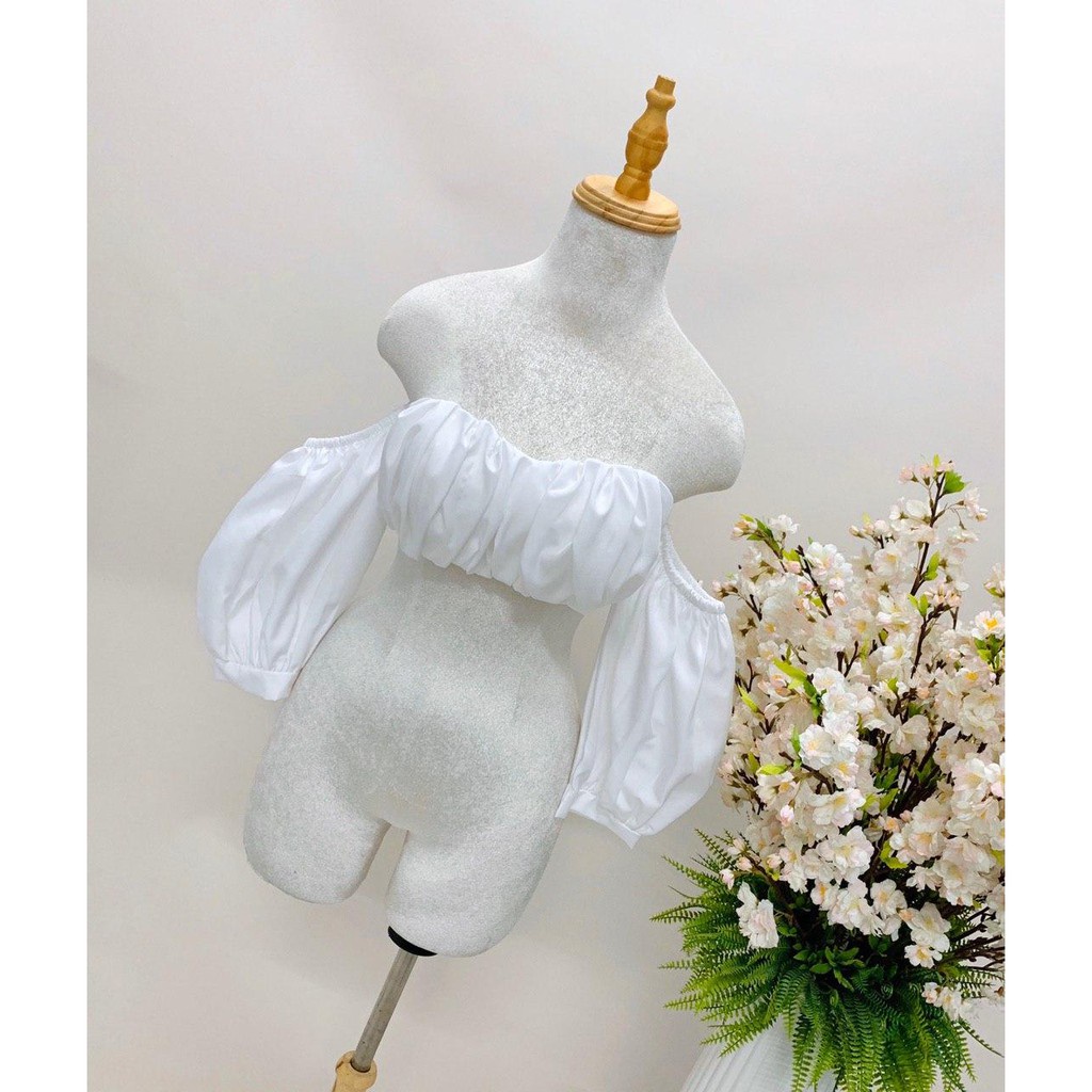 C3  Áo Xếp Ly Ngực Tay Phồng CROPTOP
