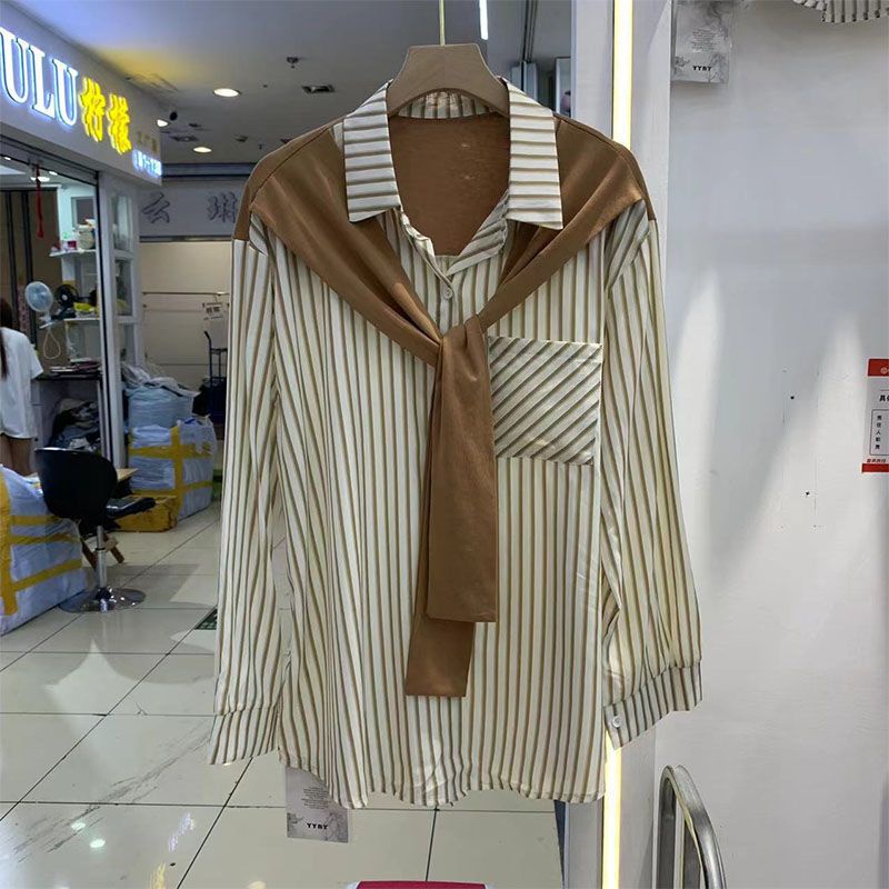 Áo Sơ Mi Nữ Dài Tay Cổ Bẻ Giả Hai Lớp Thời Trang Hàn