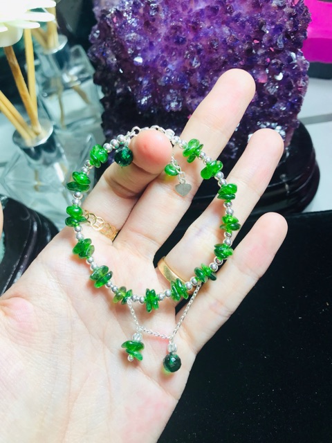 🎉Vòng tay Đá Diopside mix charm bạc 🌟