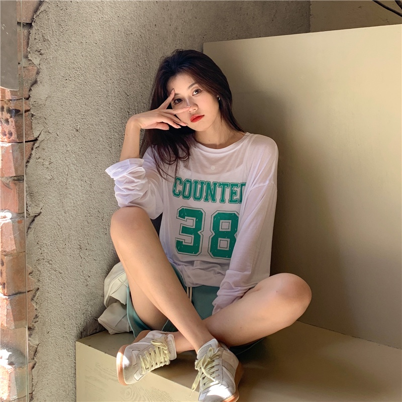 SUXI Áo Thun Tay Dài Cổ Tròn In Chữ Thời Trang Dành Cho Nữ