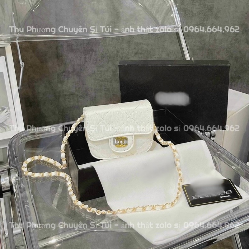 Túi Đeo Chéo Mini Da Sần Đính Logo Vàng Nổi Size 13 (kèm ảnh thật)