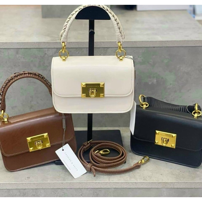 Túi xách nữ quai tết CnK đeo chéo, khoá dập logo size 18 hàng  đẹp