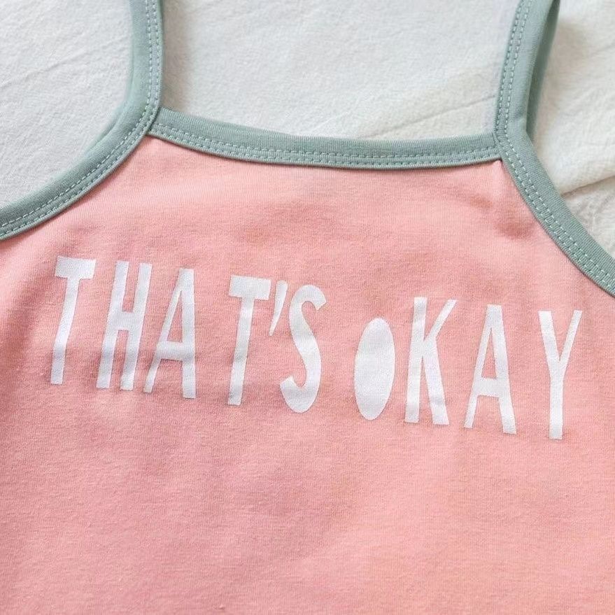 Set Áo Hai Dây In Chữ + Quần Short Thời Trang Hè Hàn Quốc Mới 2023 Cho Bé Gái