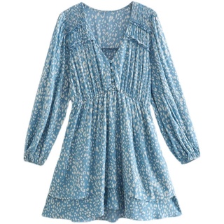 Đầm xanh xếp ly cổ v zara xuất xịn