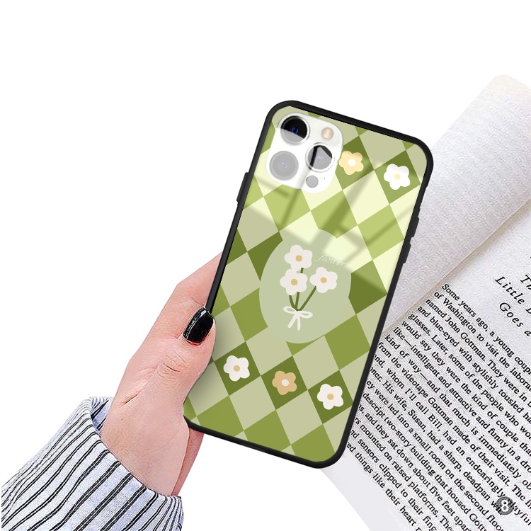 Ốp lưng iphone Hoa nhí xanh kính bóng ip 6splus/7/7plus/8/8plus/x/xr/xs/11/12/pro/max/plus/13promax k369