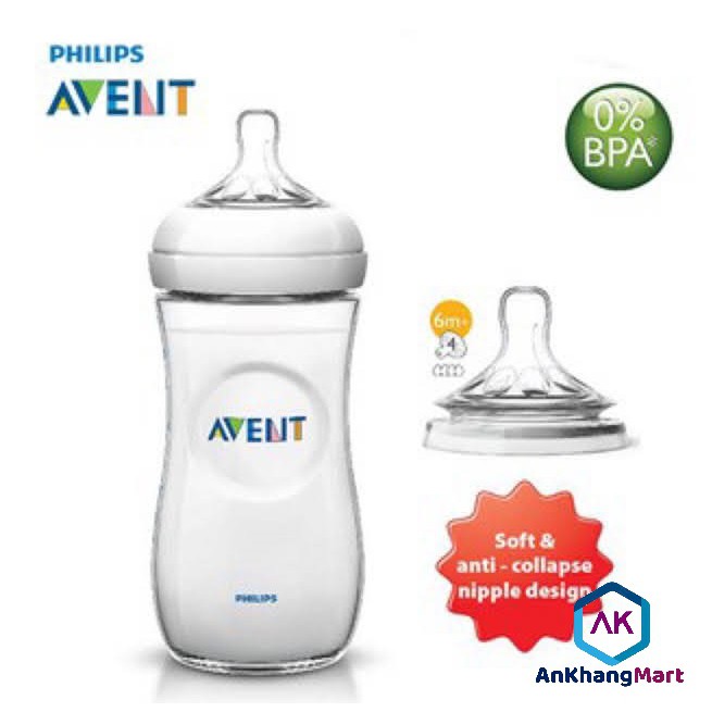 [Hộp đơn] Bình sữa Avent Nautural 330ml [Núm số 4, 6 tháng+]