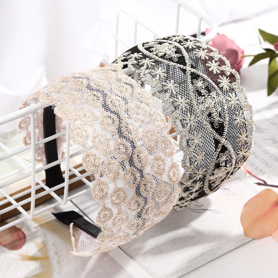 Cài tóc vải ren lưới bản rộng thắt nút đính đá ngọc trai thời trang Hàn Quốc cho nữ