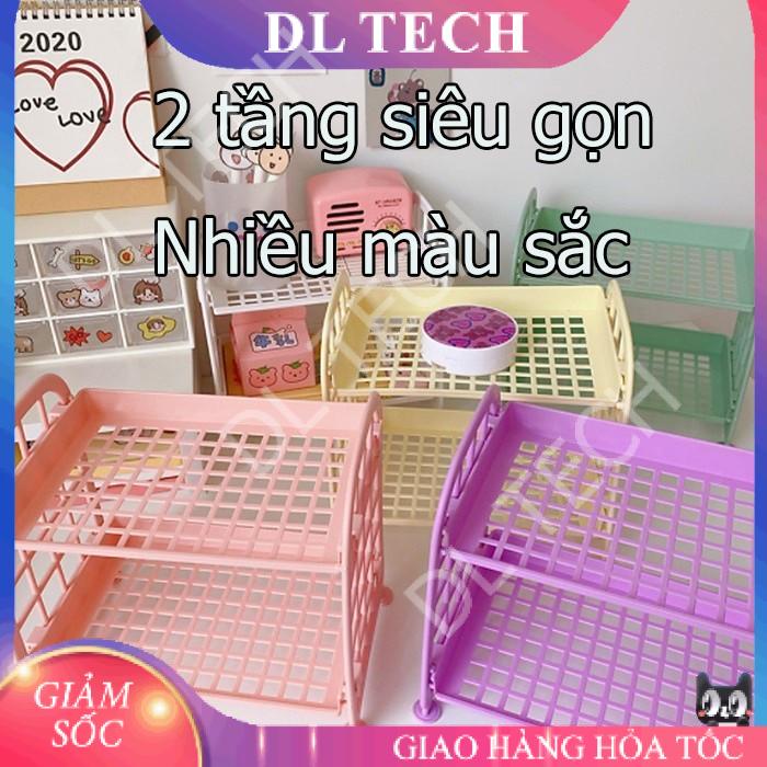 Kệ nhựa để đồ mini 2 tầng để đồ dùng học tập trang trí bàn học phong cách Hàn Quốc E050 DL TECH