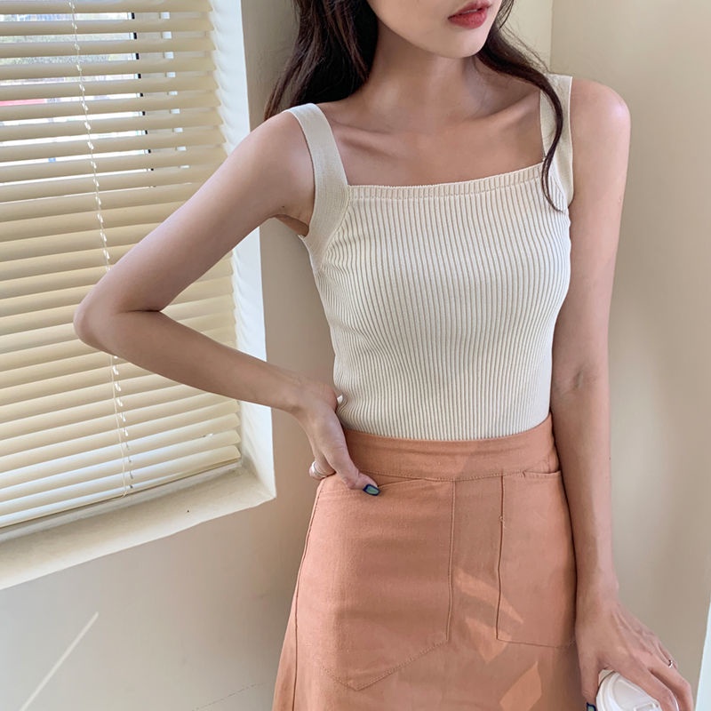 Áo Hai Dây Dệt Kim Dáng Ôm Phong Cách Hàn Quốc Thời Trang Cho Nữ