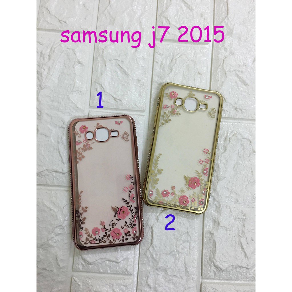 Ốp lưng dẻo đính đá viền màu cho Samsung Galaxy J7 2015 Tặng kính cường lực