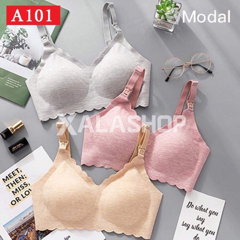 Áo lót ngực bầu cho bé con bú vải modal nâng ngực chống chảy xệ sau sinh không gọng đồ lót chip bà bầu A101