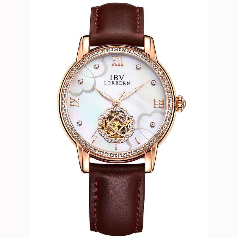 Đồng hồ nữ chính hãng LORBERN IBV6806-5 Kính sapphire ,chống xước,Chống nước ,BH 24 tháng,Máy cơ (Automatic) ,dây da nâu