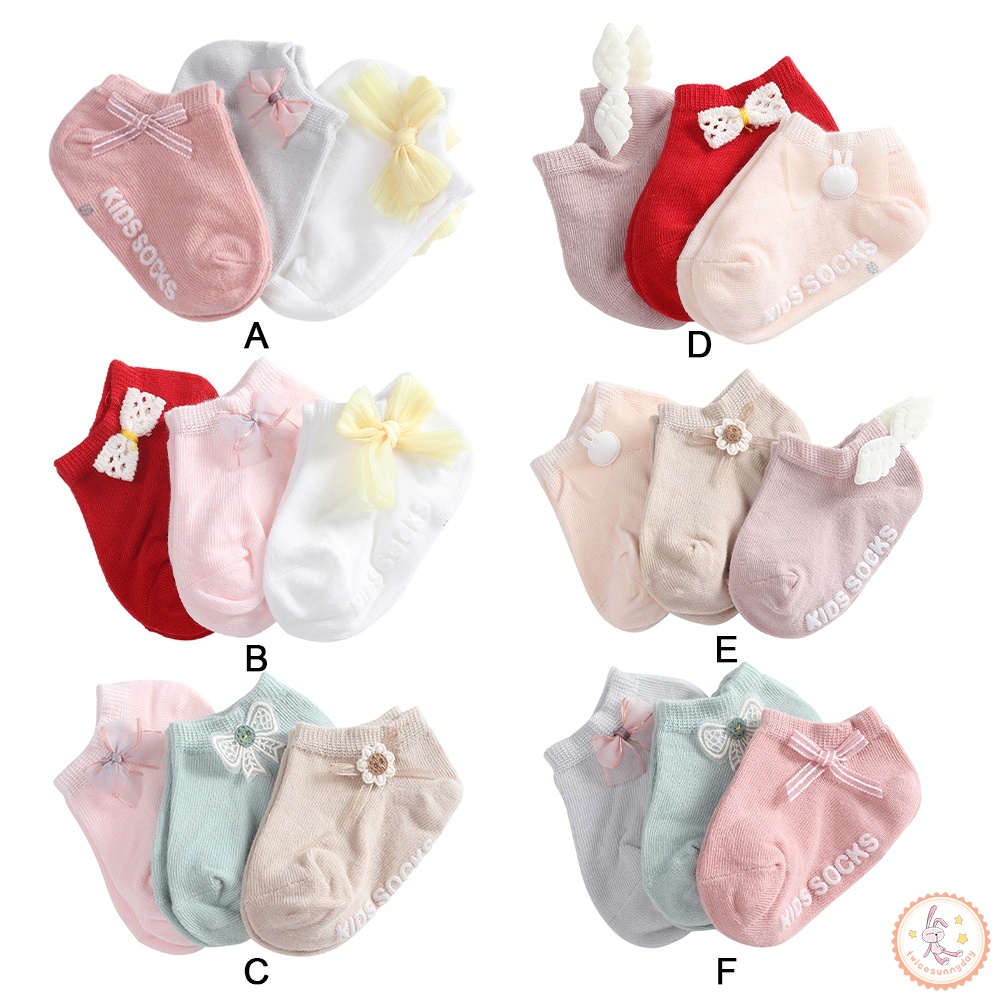 Set 3 Đôi Vớ Thuyền Chống Trượt Mềm Mại Cho Bé Gái Sơ Sinh