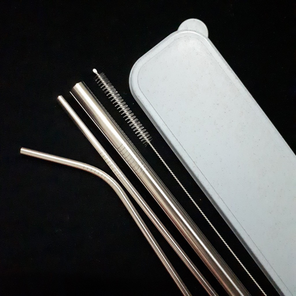 (Hàng loại 1, dày & nặng) Bộ 3 ống hút inox đủ loại kèm 1 cọ rửa và Hộp đựng | BigBuy360 - bigbuy360.vn