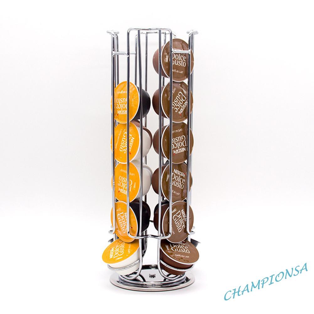 *24pcs Rotatable Coffee Pods Holder Iron Chrome Plating Stand Capsule Rack