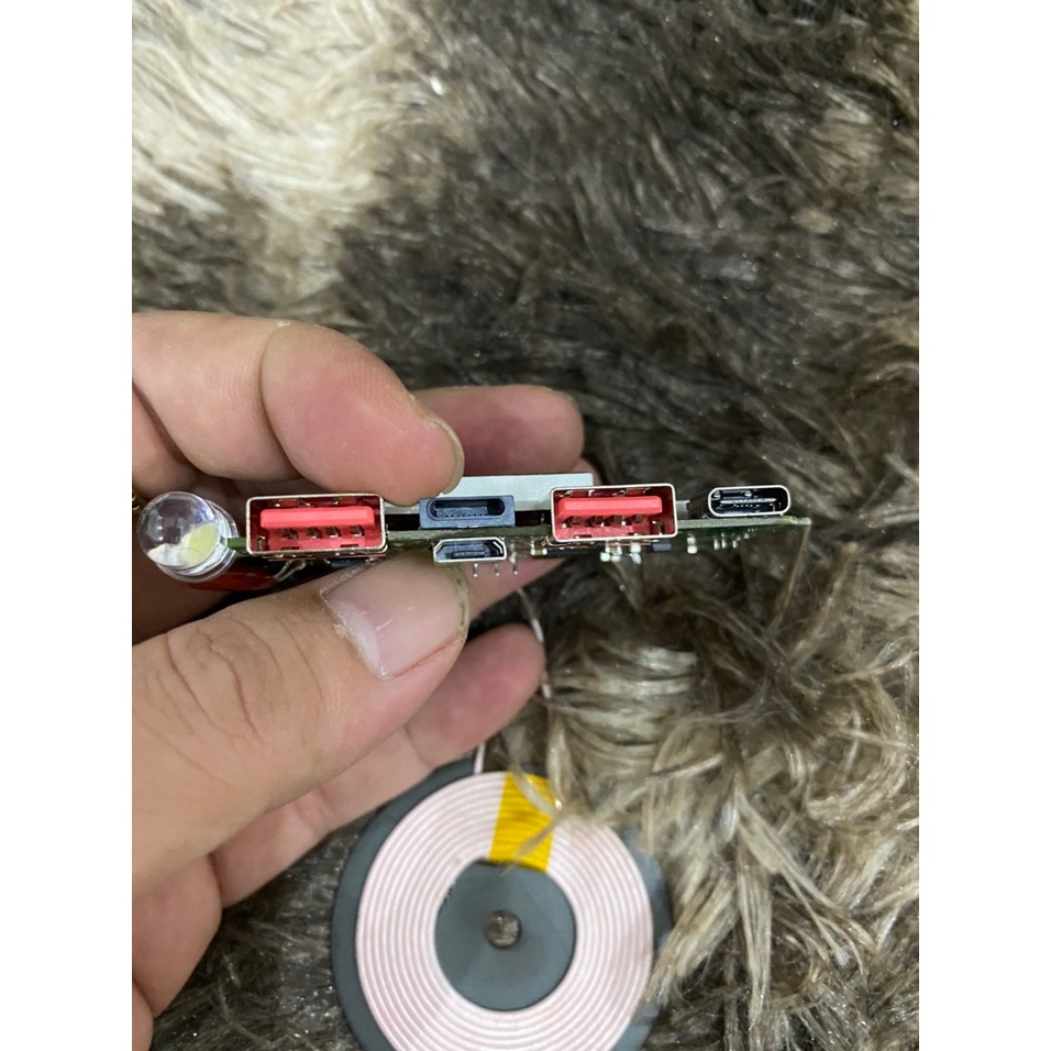Mạch Sạc dự phòng KHÔNG DÂY D.I.Y cho box mica, Type C, Micro USB, Lightning, 2 cổng Sạc nhanh 3.0. BN.