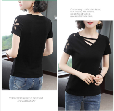 Áo Thun Tay Ngắn Cổ Chữ V Thời Trang Cho Phụ Nữ Trung Niên