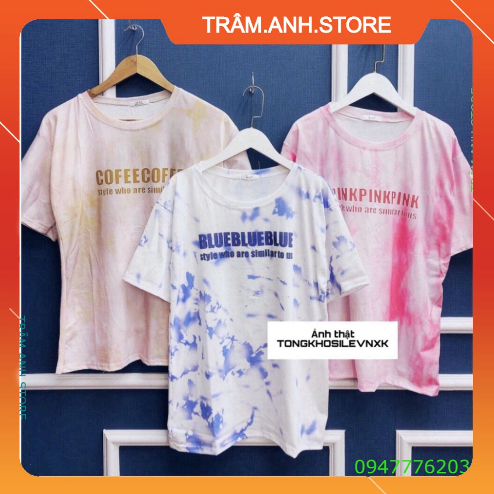 💝👗 Áo Phông Loang In Chữ COFFE-PINK-BLUE Unisex 3 Màu - Áo Loang Thun mix màu Cofee Xanh Hồng Nâu Nam Nữ 👑