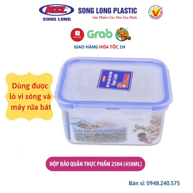 Hộp đựng thực phẩm 1220ml, 850ml, 450ml, 300ml Four Lock nhựa có nắp đậy tủ lạnh, lò vi sóng, máy rửa bát Song Long