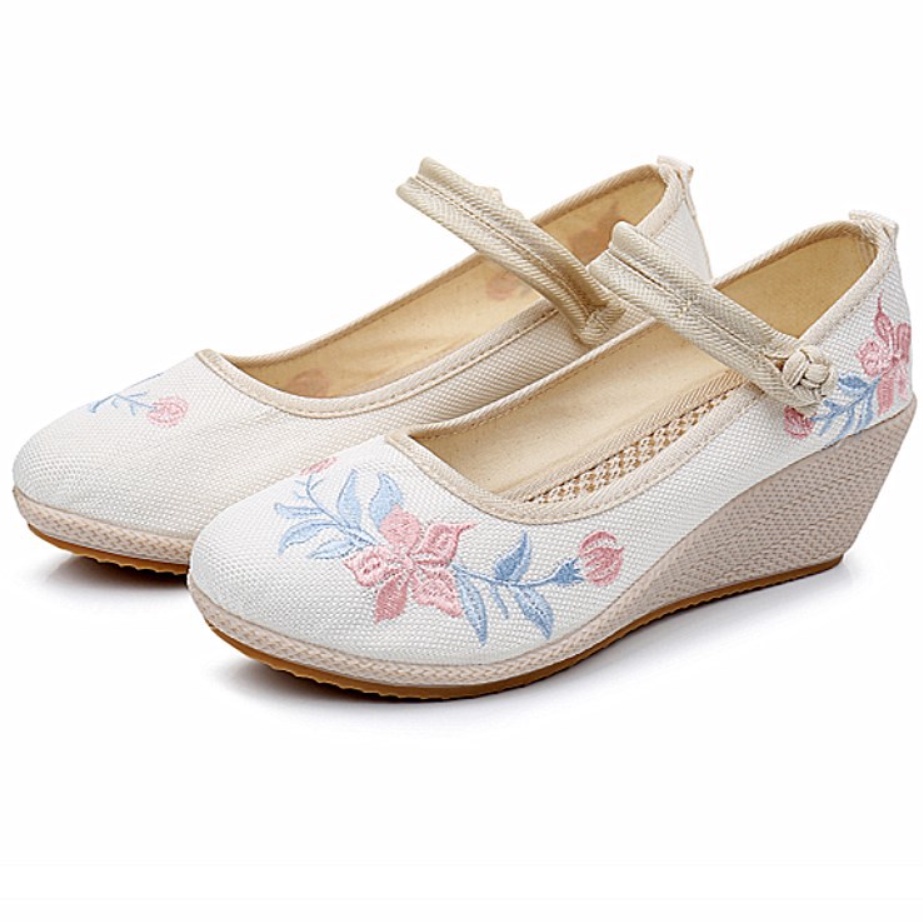 Giày vải đế xuồng 7cm Giày cổ trang cao gót giày tiểu thư