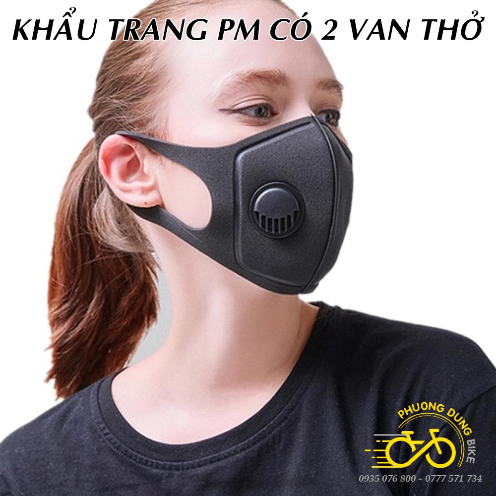 Khẩu trang chống bụi PM có 2 van thở - Màu Đen
