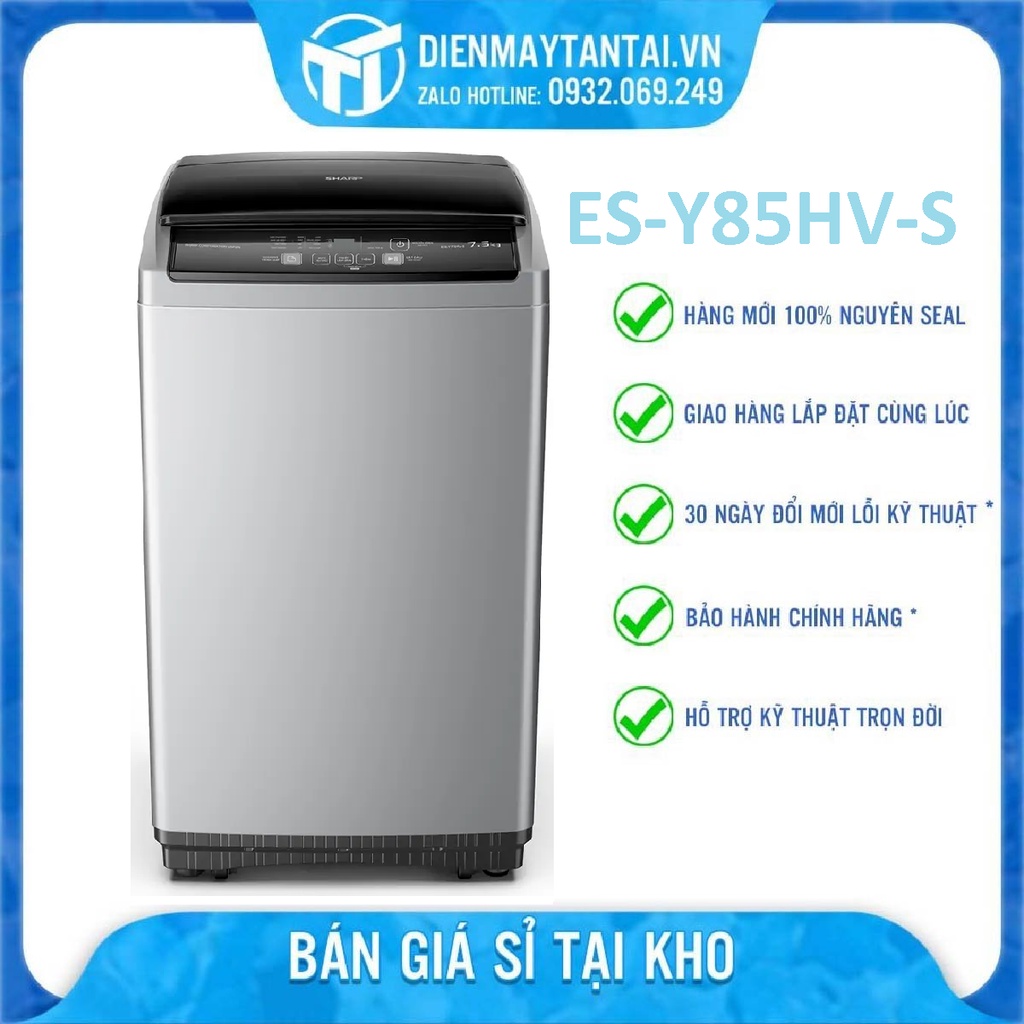Máy Giặt Sharp 8.5 Kg ES-Y85HV-S Khóa trẻ em,Bảng điều khiển Nút nhấn,Màn hình hiển thị thời gian - GIAO MIỄN PHÍ HCM