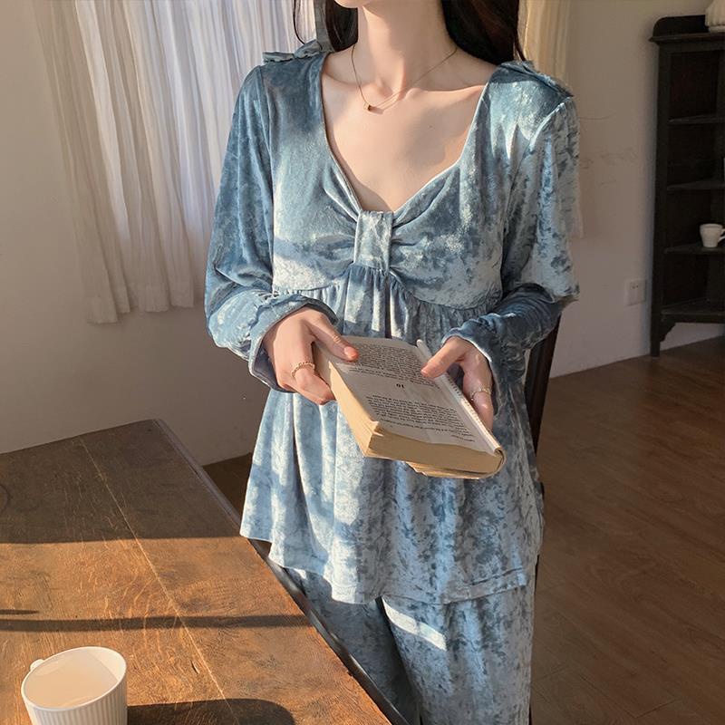 Bộ ngủ nữ nỉ bông dài tay thu đông mặc nhà đồ bộ ngủ Chất Nhung chất nỉ nhung dày ấm cực xinh La121