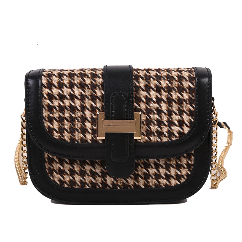 Túi đeo vai IELGY kiểu vuông nhỏ đơn giản in kẻ sọc trang trí đai phối xích phong cách Hàn Quốc