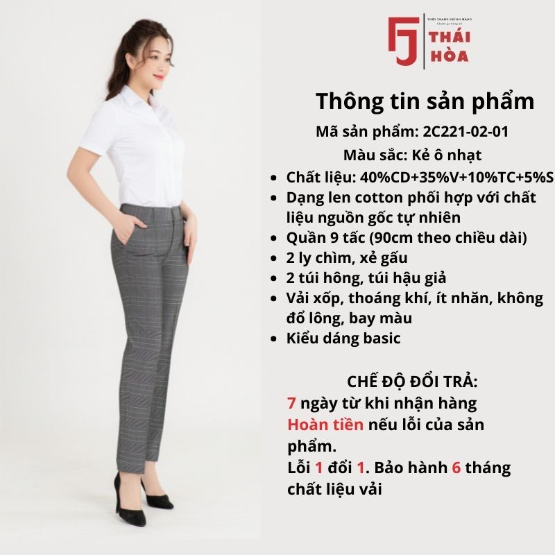 Quần tây nữ công sở 9 tấc 2 ly chìm đẹp kẻ caro Thái Hoà 2c221-02-01