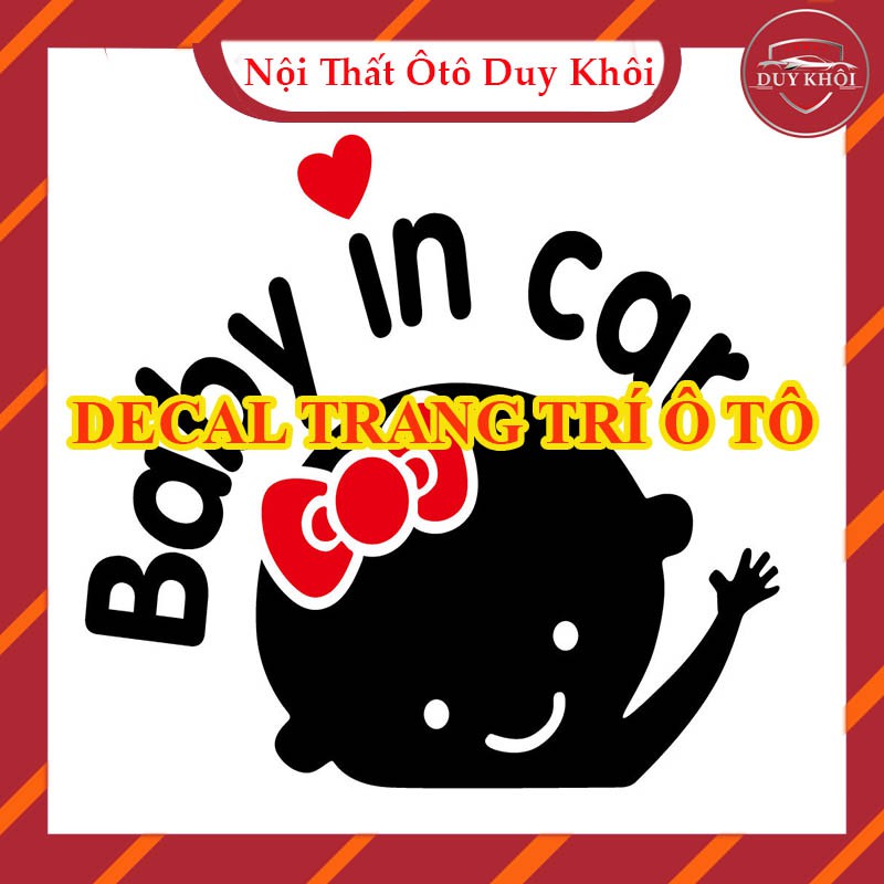 Tem trang trí decal Baby In Car-logo trang trí cảnh báo dễ thương cho xe ô tô