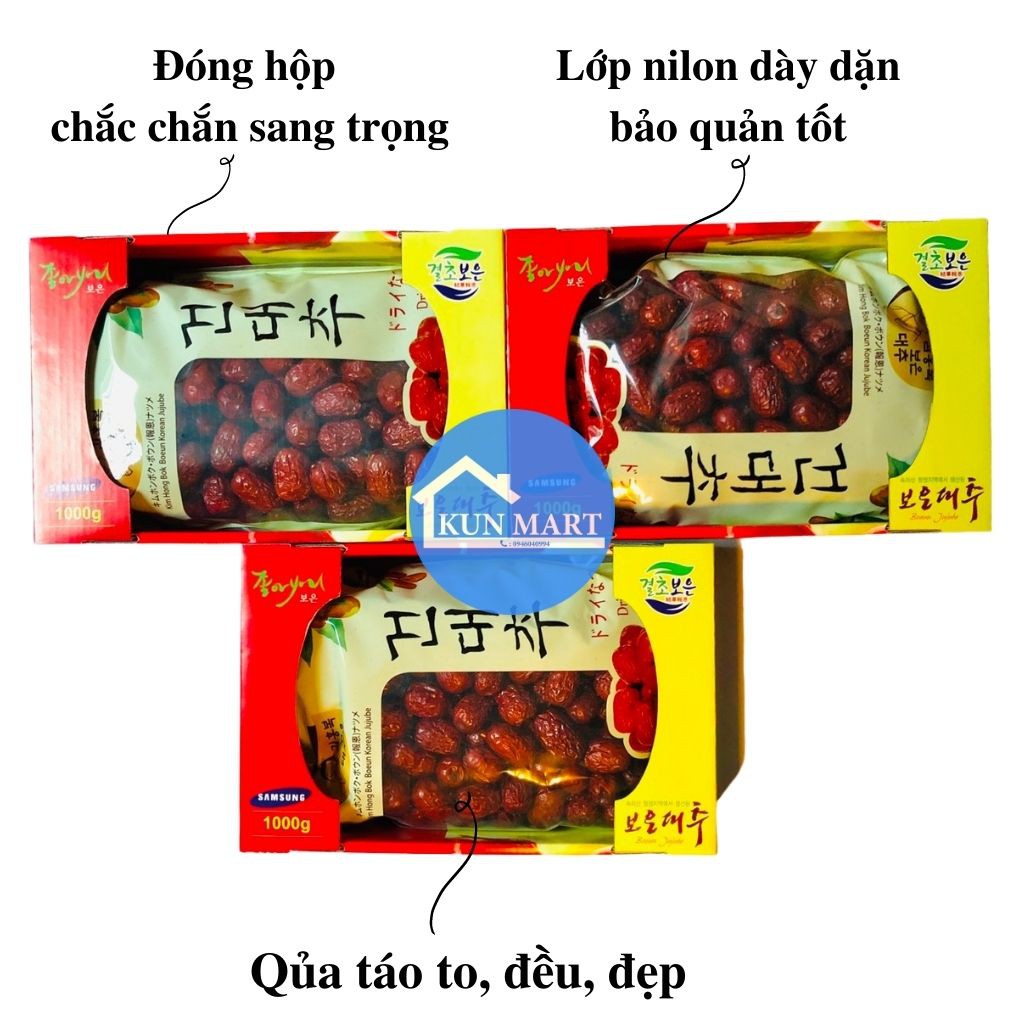 FREESHIPTáo đỏ Hàn Quốc Sấy Khô Ngọt Ngon Tốt Cho Sức Khỏe hộp 1kg