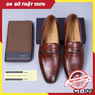 [FREESHIP - DA THẬT] -  Giày lười nam màu nâu da bò cao cấp - Giày tây công sở da thật - GT109