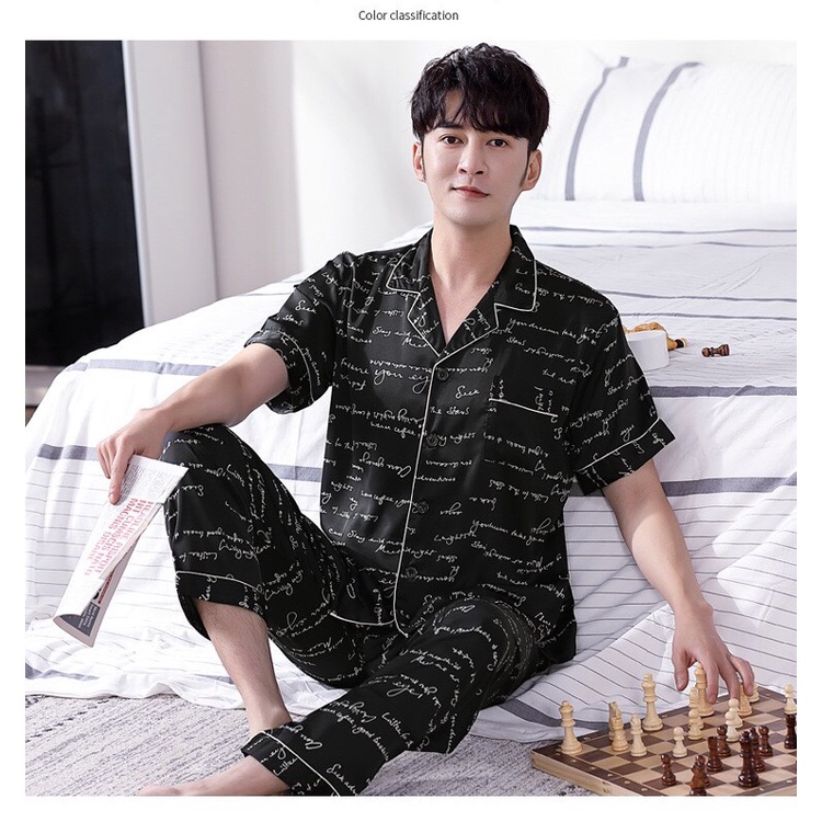 NG2112 Bộ pyjama nam chất lụa ngắn tay hàng nhập