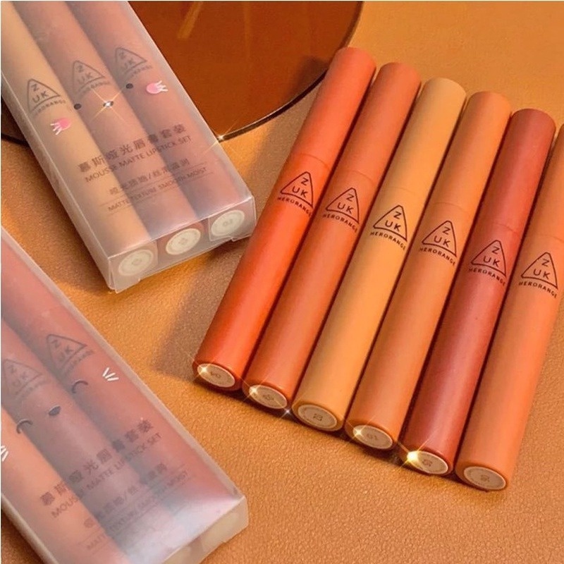 Set 3 Son Môi Lì Mịn Như Nhung Tự Nhiên Lâu Trôi Dưỡng Ẩm Kháng Nước Chống Mồ Hôi Và Không Phai Màu
