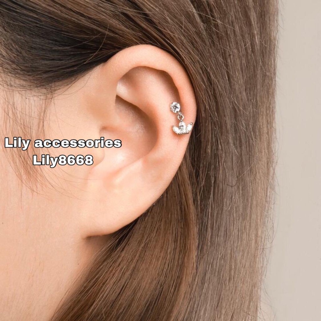 khuyên tai titan cánh hoa đá thả không gỉ không đen không dị ứng nam nữ unisex