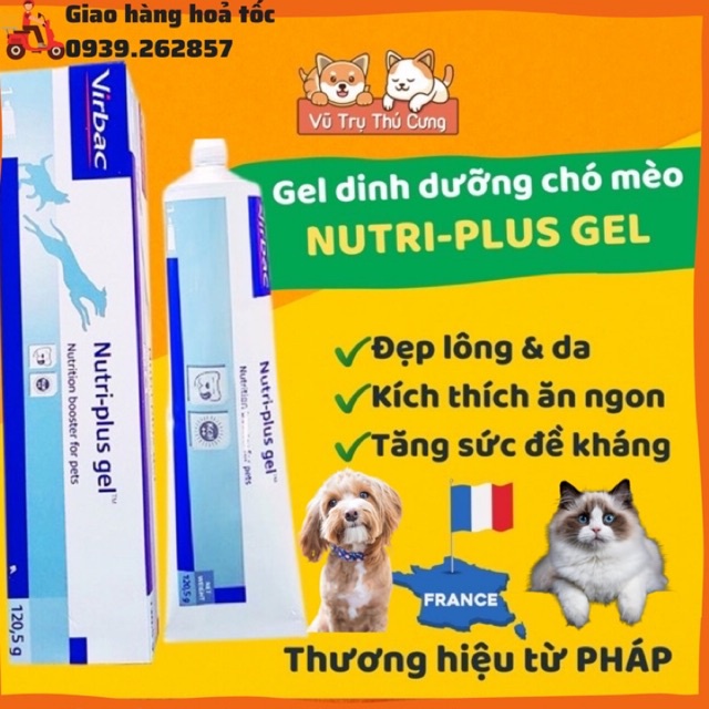 Gel dinh dưỡng NUTRI PLUS GEL cho Chó mèo, mượt lông và da, ăn ngon miệng| Gel dinh dưỡng VIRBAC cho chó mèo biếng ăn