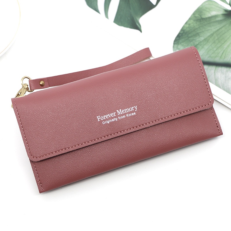 Ví Nữ Dài Cầm Tay Màu Trơn Thời Trang Giá Đỡ