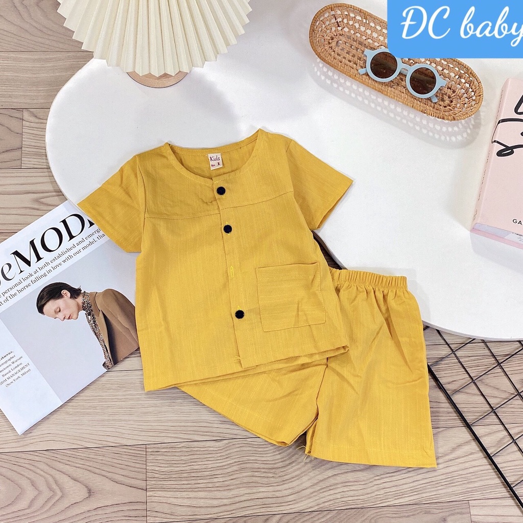 Bộ quần áo trẻ em vải đũi áo cộc tay kèm quần đùi cho bé 8-18kg Củ khoai tây shop mặc hè thoáng mát