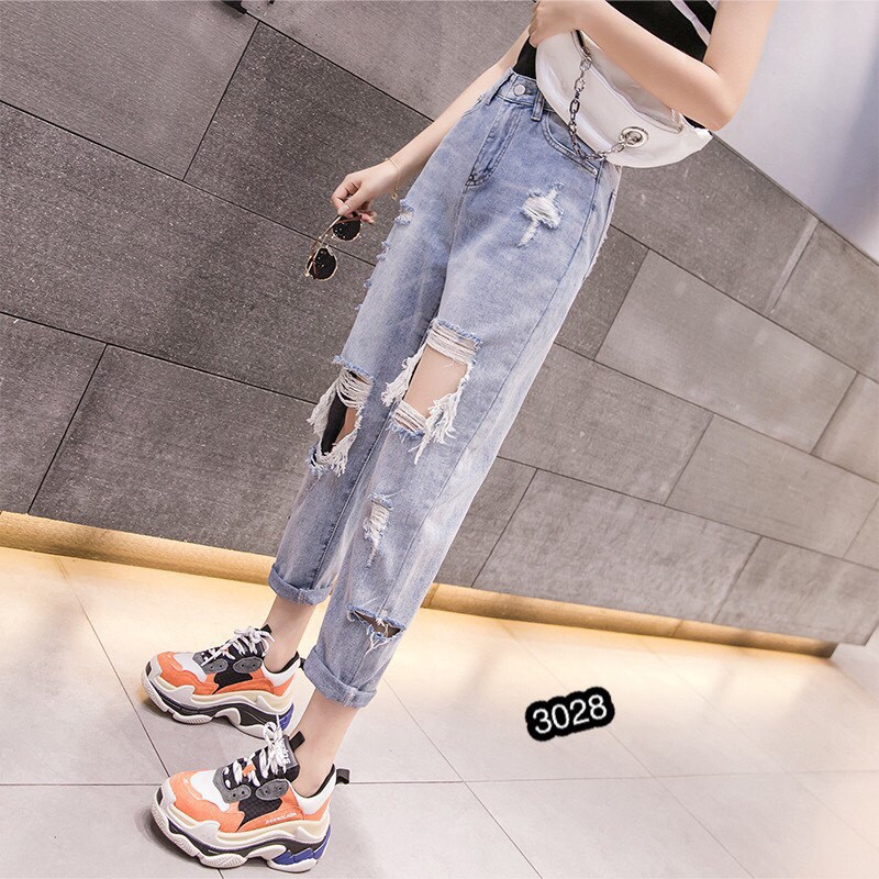 FS50K_Quần Baggy Jeans Nữ Phối Rách Cao Cấp OHS3028