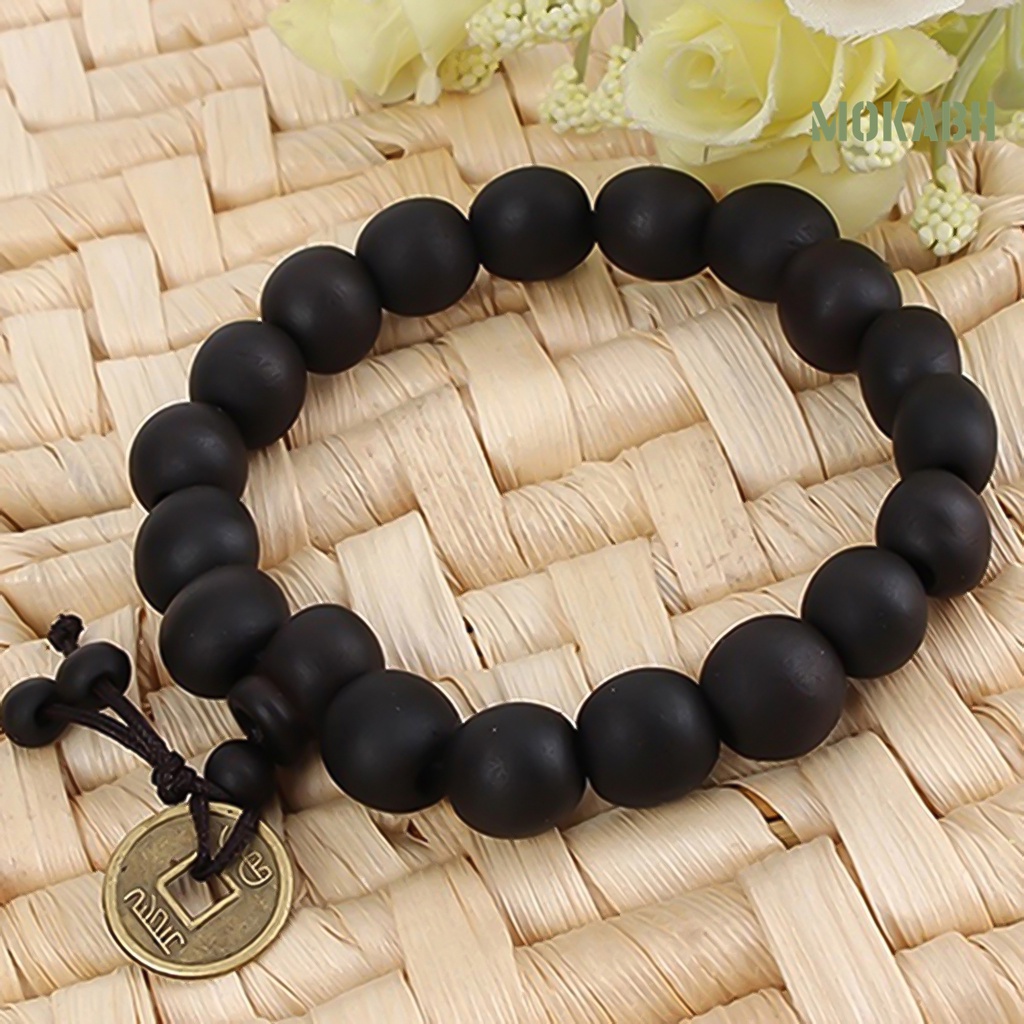 Vòng Tay Chuỗi Hạt Gỗ Phối Mặt Đồng Xu Thời Trang Unisex