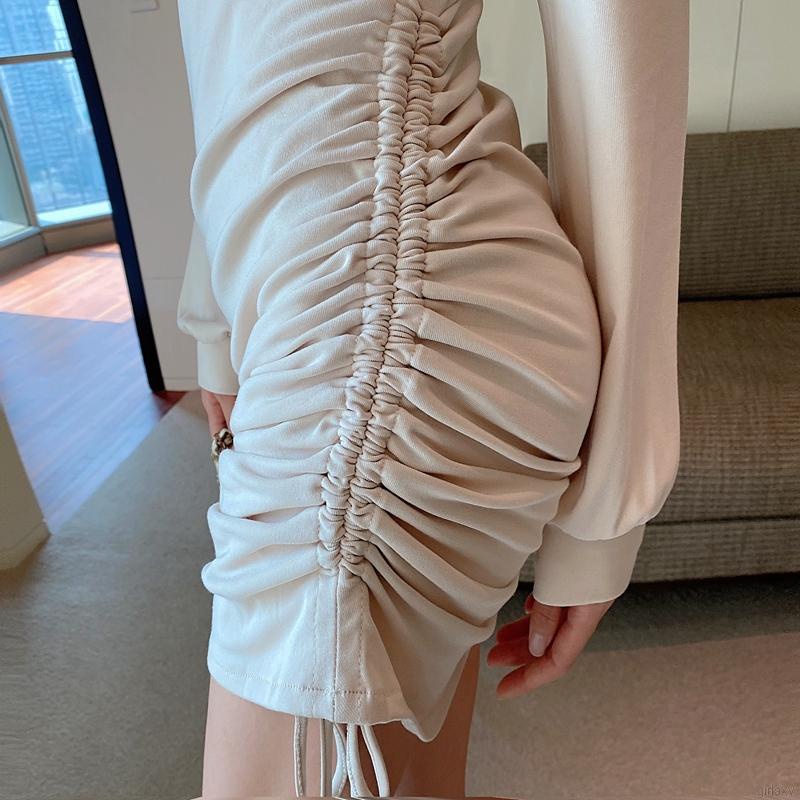 Đầm ôm tay dài màu sắc cổ điển phong cách thời trang Hàn Quốc cho nữ