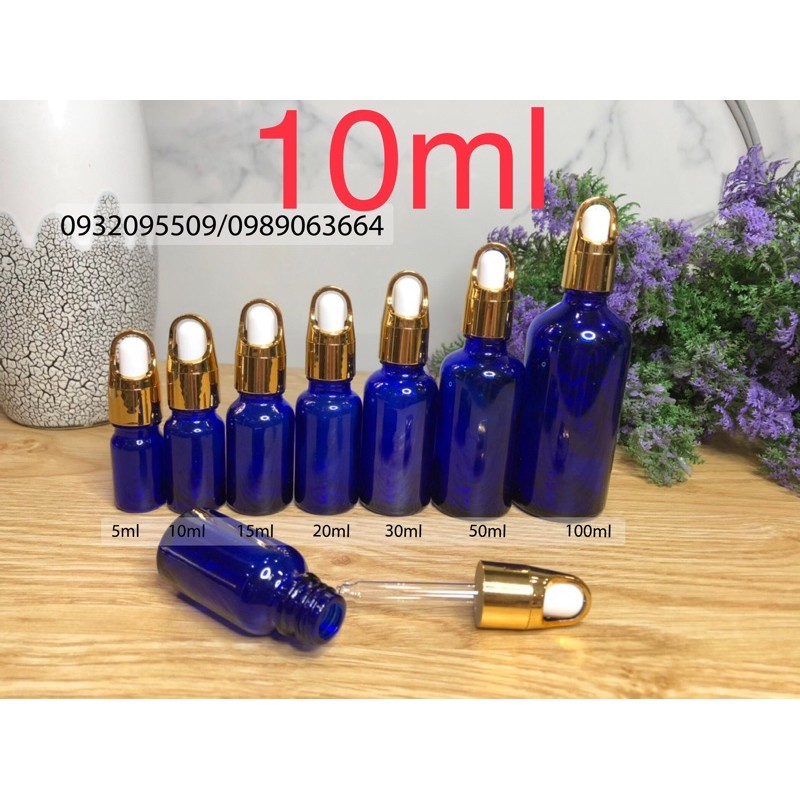 10 lọ chai 10ml xanh dương đựng serum mỹ phẩm tinh dầu