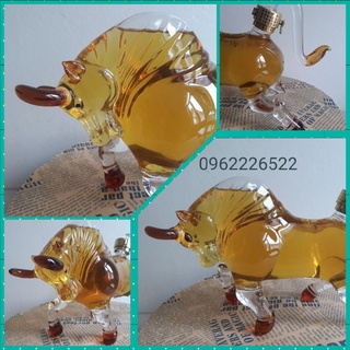 Vỏ chai thủy tinh đựng rượu 1 lít cao cấp mẫu CON TRÂU – Quà tân gia, sinh nhật, biếu lễ tết